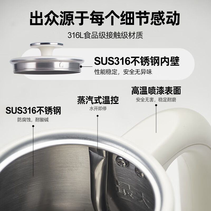 茶皇子电热水壶长嘴2025新款家用烧水壶泡茶专用316L不锈钢食品级 1.2L G2象牙白