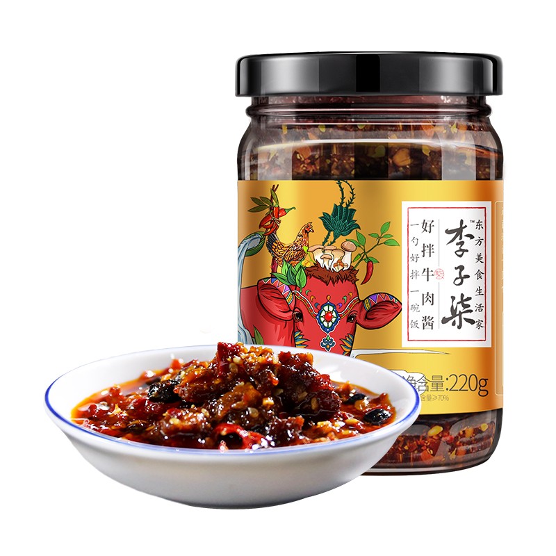 李子柒 香辣酱拌饭拌面香辣牛肉酱辣椒酱下饭 好拌牛肉酱 220g