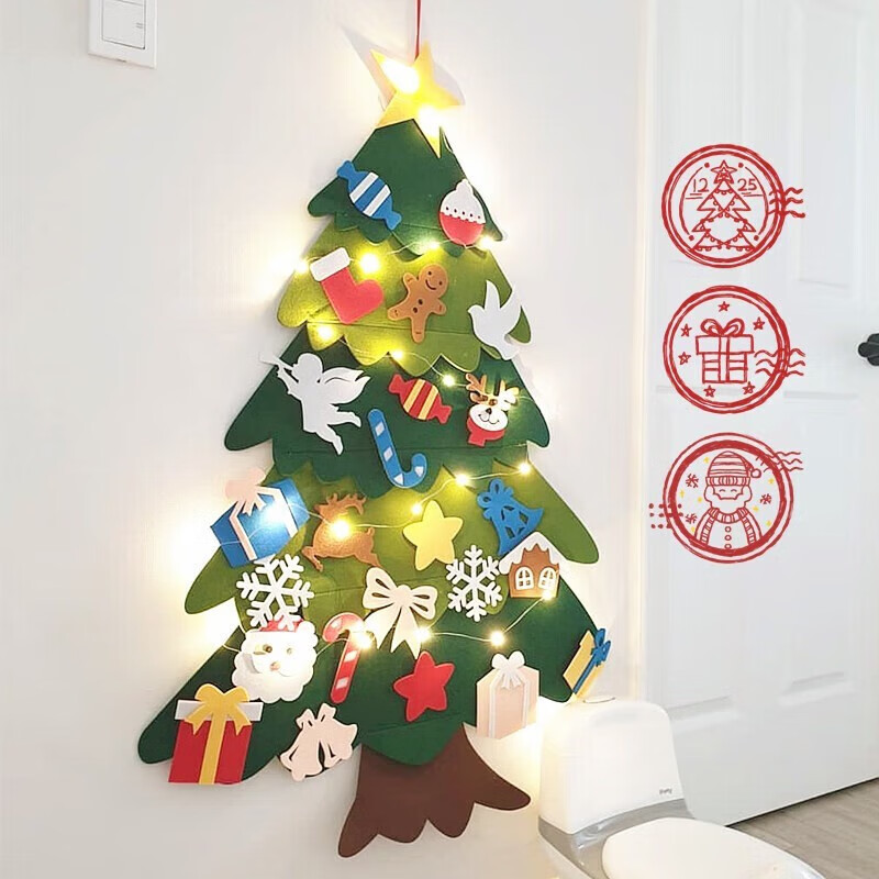 彩虹房子圣诞老人积木儿童益智创意小颗粒拼装圣诞节玩具 毛毡圣诞树平面挂板款