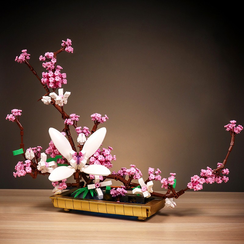 xk启智乐桂花积木花束拼装兰花仿真摆件居家中秋女孩教师节礼物 百结丁香（含积木花盆）PCS970+