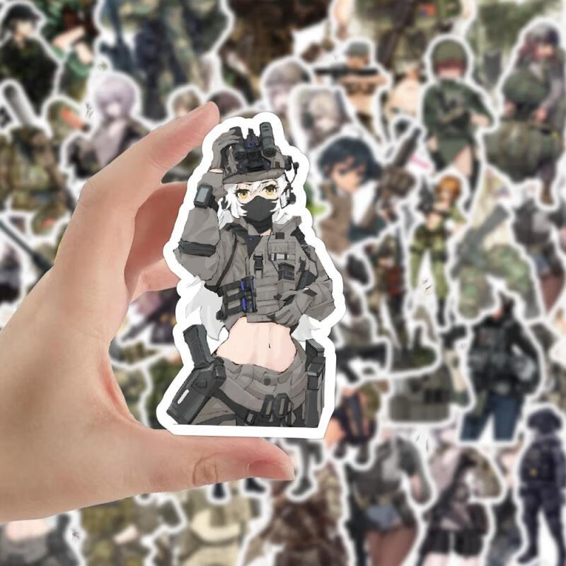 50张迷彩军装女孩涂鸦贴纸电脑手机行李箱头盔装饰卡通防水贴画 货号w