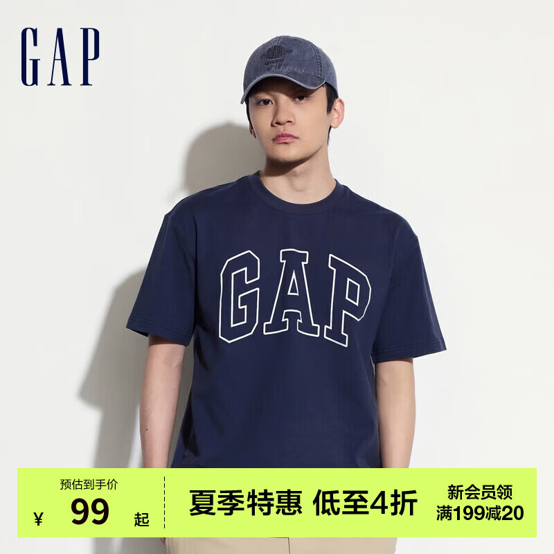 Gap【夏季爆款】男女装2024新款撞色logo圆领短袖T恤