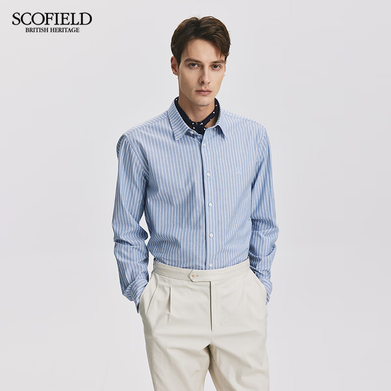Scofield【有机棉】男装春季25年新款商务休闲时尚条纯棉长袖衬衫 橘色 XL 180