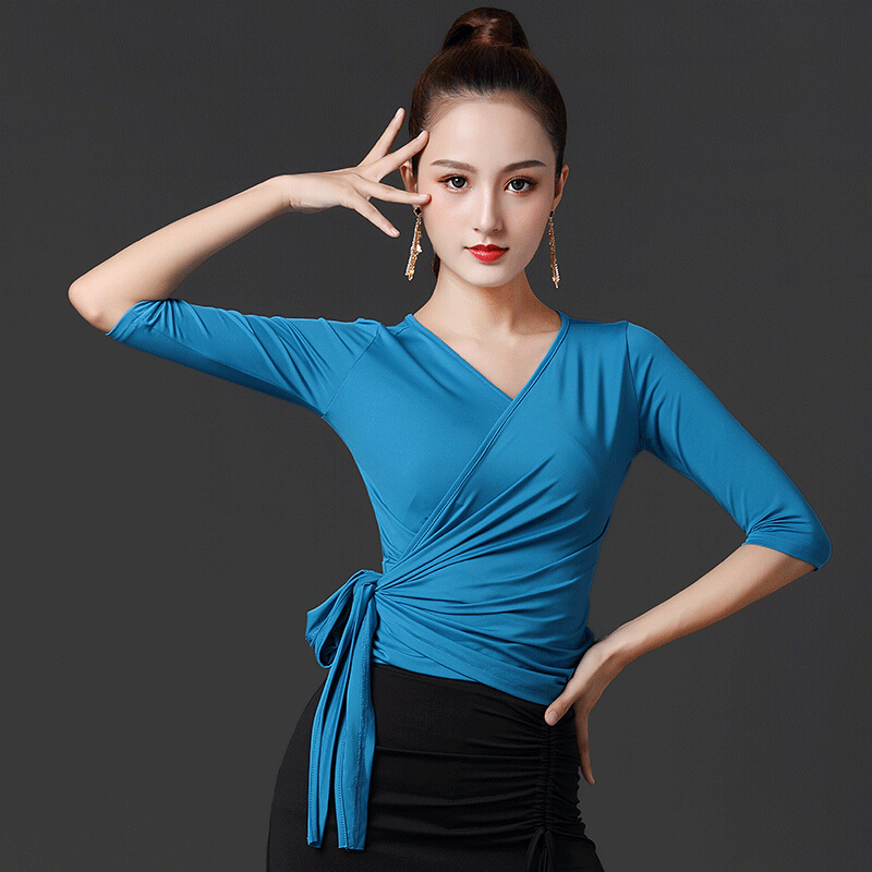 宸芃拉丁舞上衣女新款女练功跳舞蹈服装短袖国标开衫摩登交谊舞 黑色