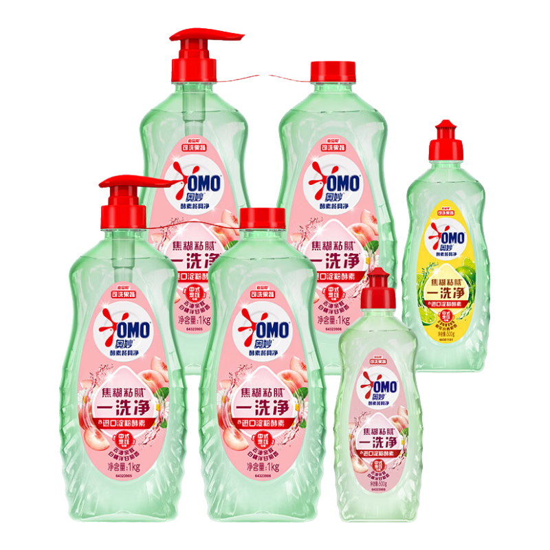 奥妙大桶酵素餐具净洗洁精 白桃洋甘菊1kg*4+500g+橙花500g 6瓶装