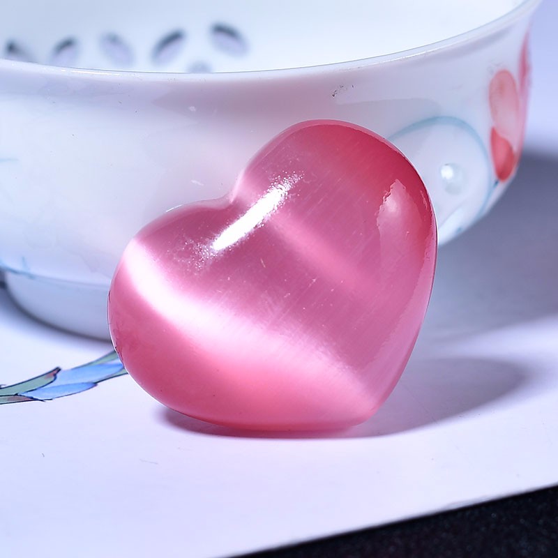 爱心摆件彩色猫眼原石爱心把玩手把件挂件心形吊坠 粉色猫眼爱心一个