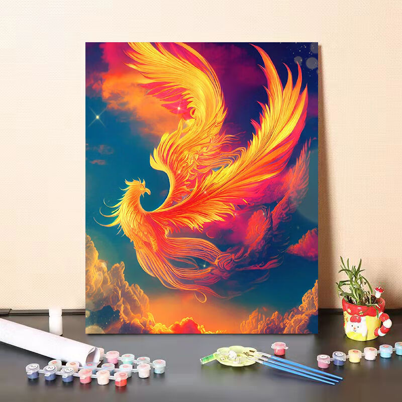 美识浴火凤凰数字油画diy diy数字油画手绘填充涂色画油彩画减压浴火