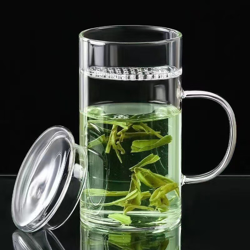 WINTERPALACE月牙杯玻璃茶杯子家用茶水分离过滤泡花绿茶办公室带把加厚耐热 400ML+盖