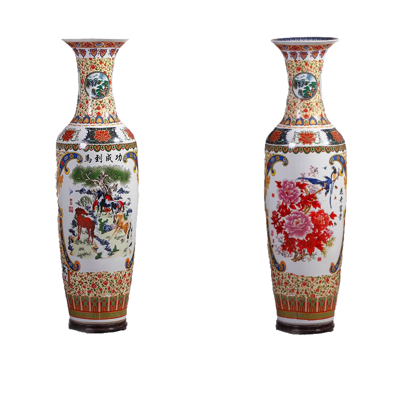 京石云景德鎮(zhèn)陶瓷器落地大花瓶客廳擺件裝飾品擺設(shè)中式大號(hào)花瓶陶瓷擺件 1.2米滿花馬到成功一個(gè)