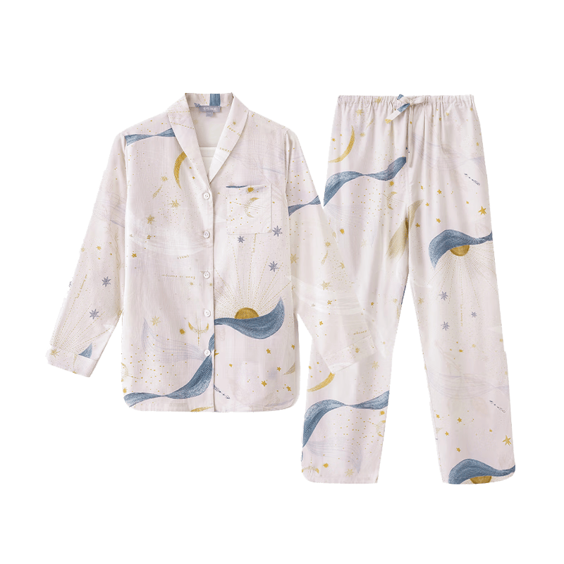 嫚熙（EMXEE）春夏季薄款月子服牛油果纱罗孕妇睡衣产后哺乳家居服套装M码