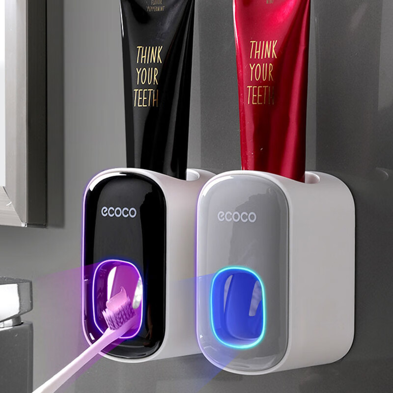 意可可（ecoco）自动挤牙膏器家用免打孔壁挂挤牙膏器神器卫生间牙膏挤压器套装 黑色