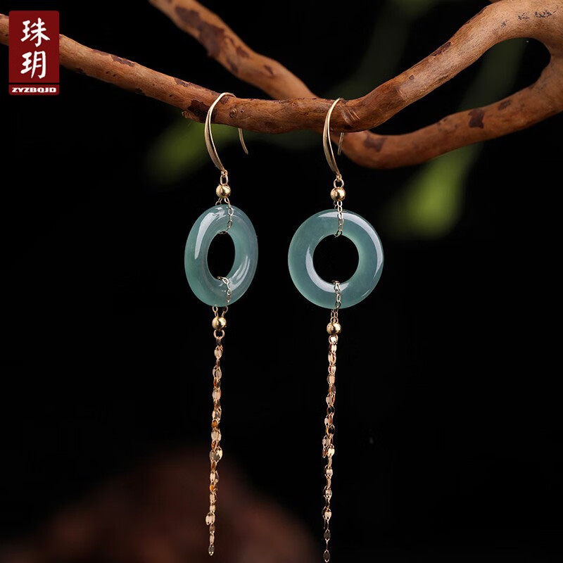 珠玥(zhuyue)「金相玉映」翡翠耳坠女款耳线蓝水甜甜圈18k金镶耳钩自