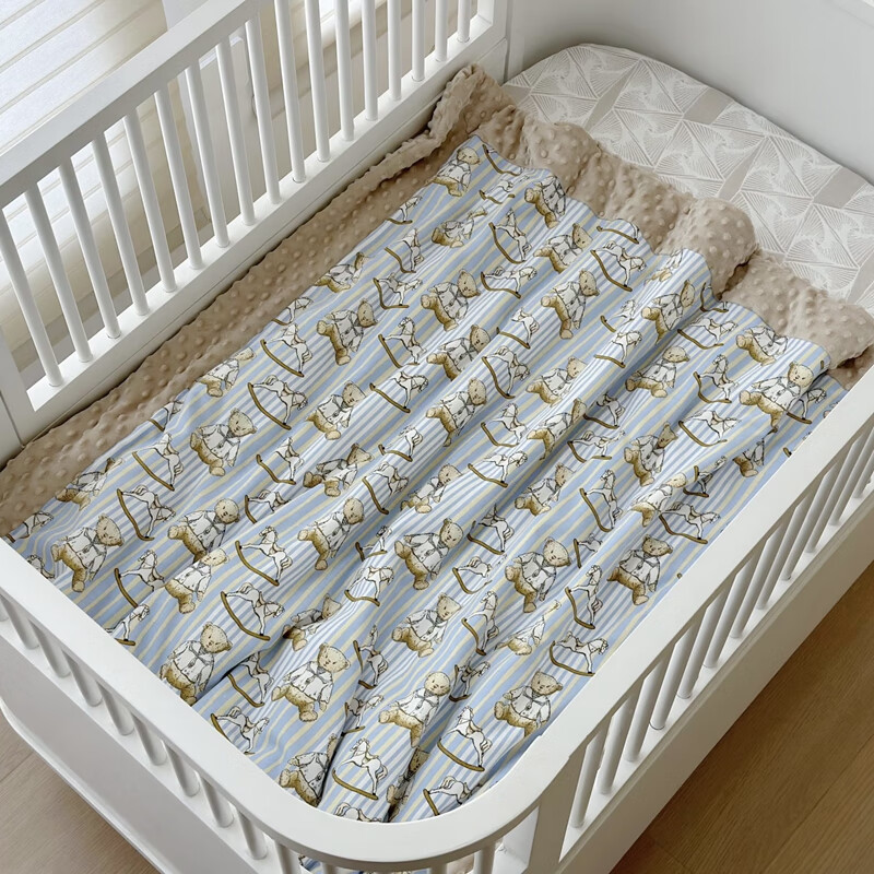 雅赞婴儿被毯豆豆毯儿童新生宝宝空调盖毯 四季可用小毯子被子 安抚毯 木马熊豆豆毯-加棉 中童被120*150