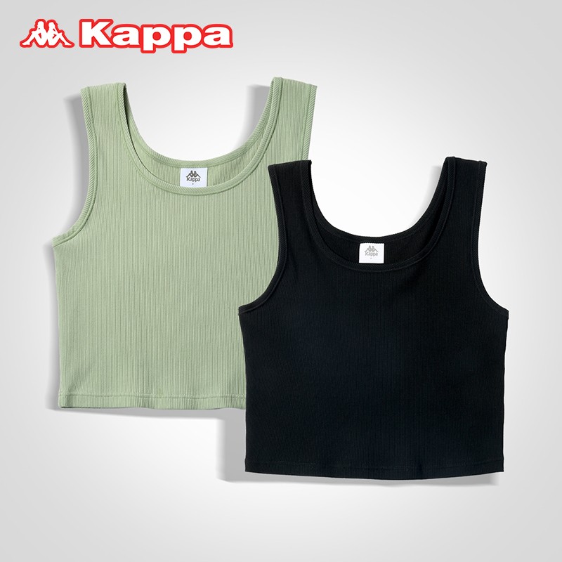 KAPPA【新品】2件装卡帕女士背心内搭新款弹力罗纹棉透气柔软打底内衣 黑色/银化绿