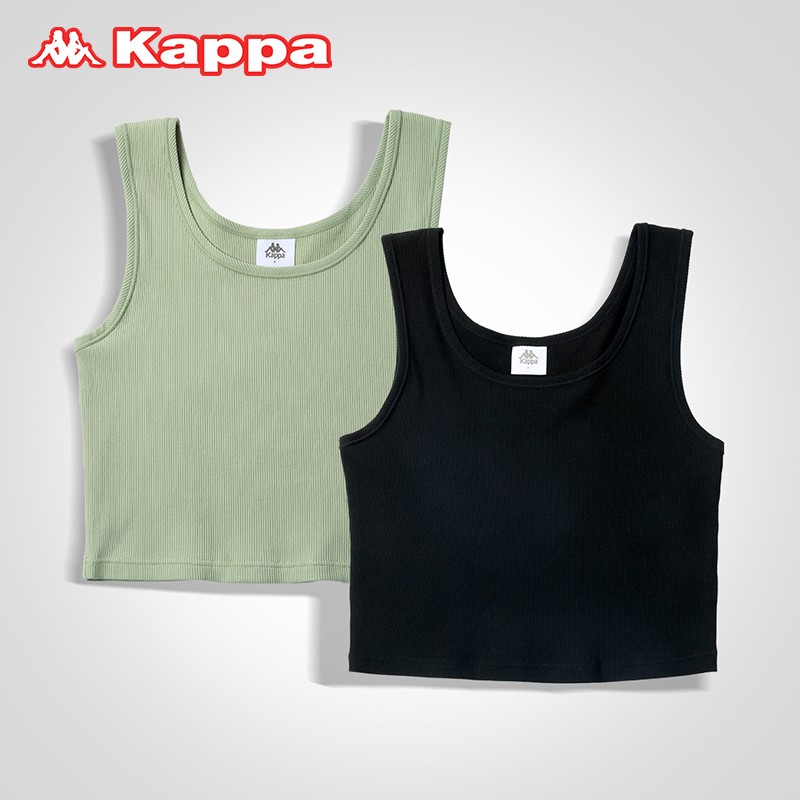 KAPPA【新品】2件装卡帕女士背心内搭新款弹力罗纹棉透气柔软打底内衣 黑色/银化绿【短款2条】