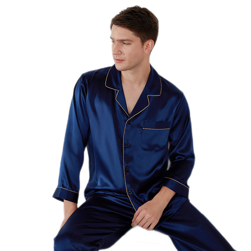 珊目爾【男士夏季新款】重磅19姆米真絲睡衣男6A級(jí)100%桑蠶絲家居服套裝 酒紅色(短袖長(zhǎng)褲) 金色包邊 2XL (175)175斤以內(nèi)適合