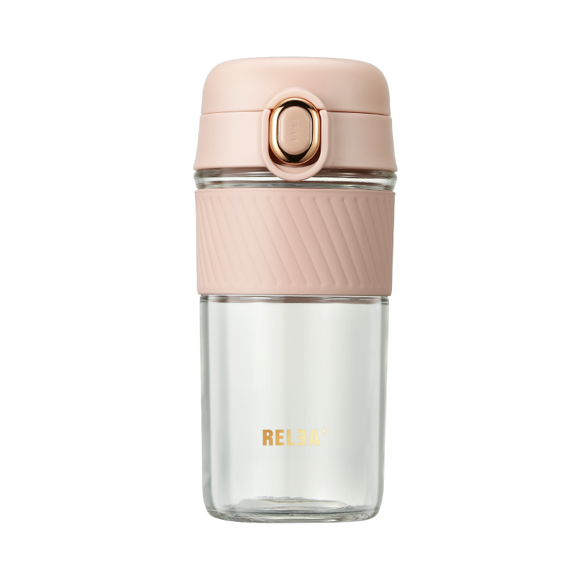 物生物（RELEA）玻璃杯水杯女夏季便携泡茶杯茶水分离杯子男女高颜值大容量430ML 巧思薄樱粉