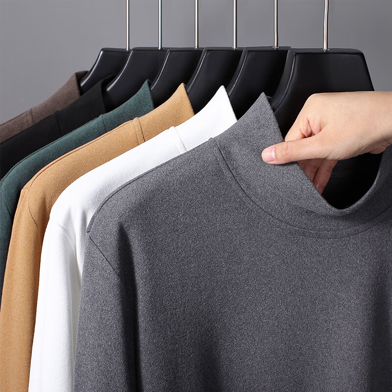 真维斯(JEANSWEST) T恤长袖男秋冬加绒加厚打底立领上衣打底衫上衣服长袖纯色t恤 黑色【立领】 4XL(推荐体重200斤-220斤左右)