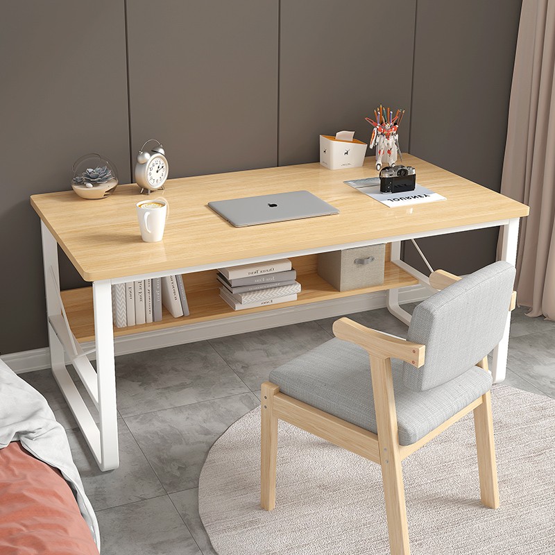 沃变 电脑桌电脑台式桌书桌家用省空间办公写字桌子 田园橡木色+白架
