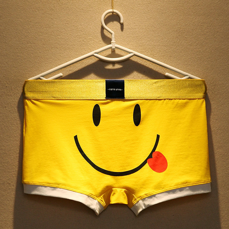 男士内裤棉平角裤笑脸印花潮流个性运动青年四角裤中腰透气短裤 853