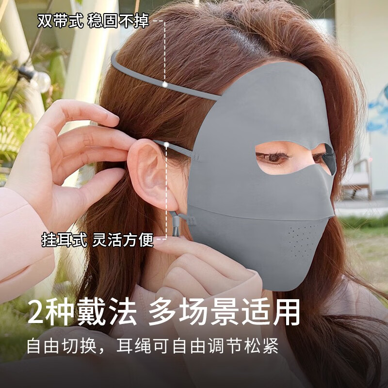 万宝绿全脸防晒面罩脸基尼女士防晒口罩高颜值防紫外线面罩夏季遮阳透气 UPF50+冰感款【云墨黑】无痕拼接