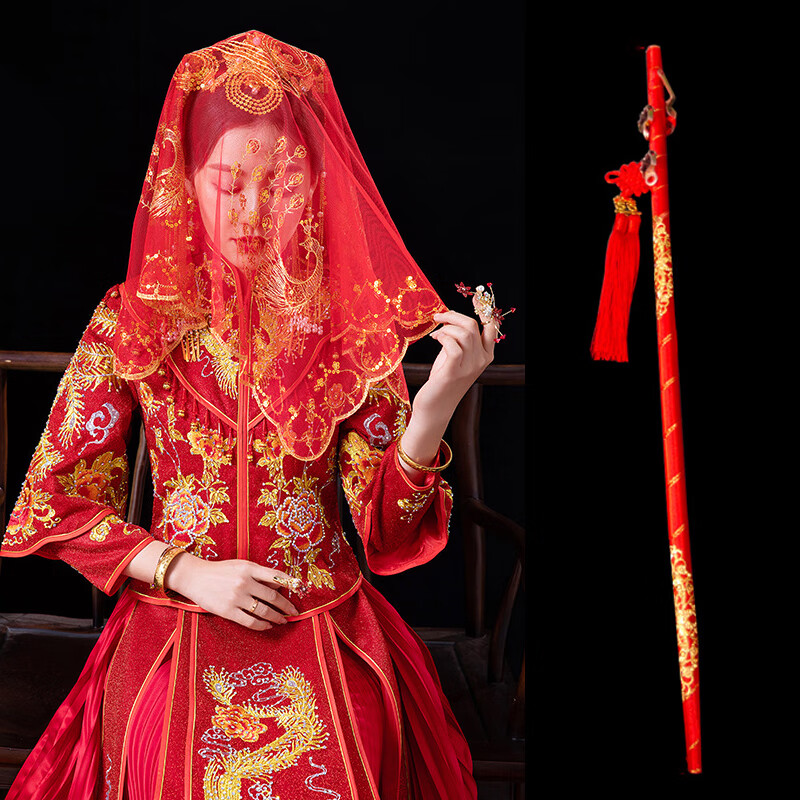 婚礼秀禾服红盖头新娘结婚红色头纱感半透明复古出嫁纱巾 60cm*80cm凰