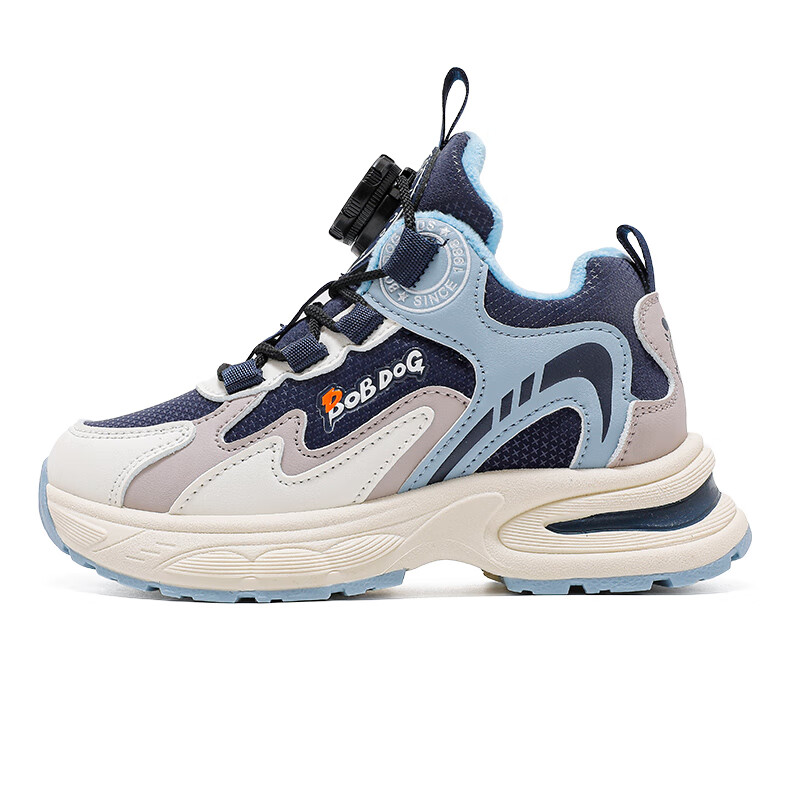 巴布豆童鞋男童冬季新款老爹鞋加绒保暖儿童运动鞋休闲百搭跑鞋 藏青蓝/米 30 适合脚长18.5cm