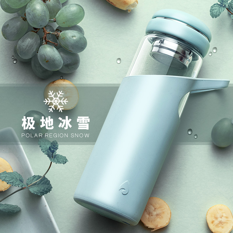 凯霖玻璃杯大容量水杯简约 清新 森系便携随手过滤泡茶女学生ins 蓝色
