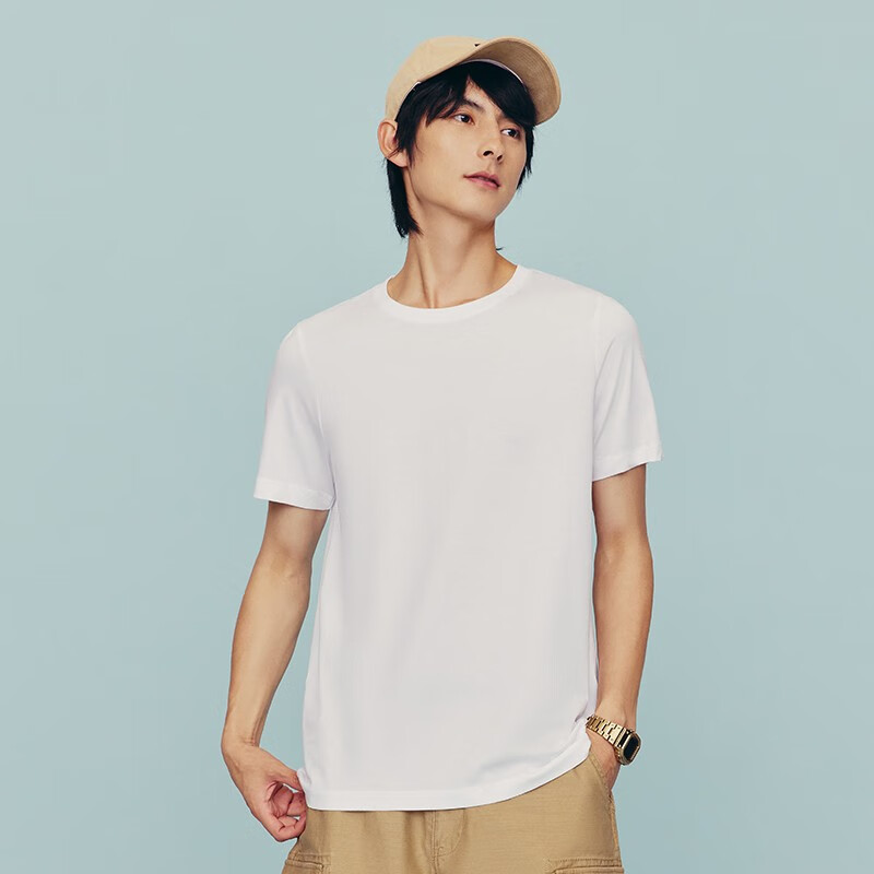 三枪 t恤男夏季水柔棉圆领短袖打底修身透气棉质纯色汗衫 特白1 xl