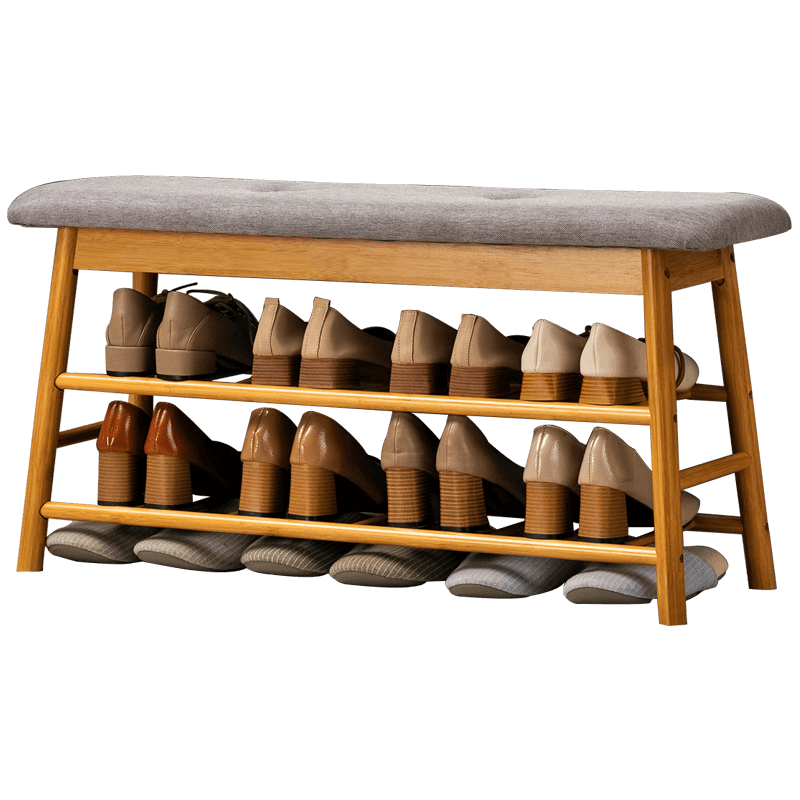 淘之良品简易落地多层带门鞋柜子客厅实木防尘鞋架楠竹室内创意大容量门厅柜木质换鞋凳现代简约玄关柜 【翻盖储物】小号款70长(海绵坐垫)