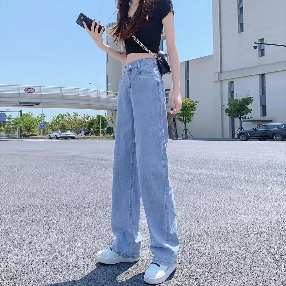 啾叮秋天穿的超低腰牛仔裤女长裤午孑裤高腰弹力牛仔直筒裤女2023年春