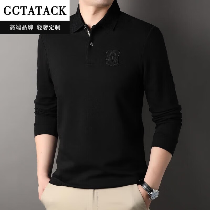 ggtatack品牌轻奢春秋季翻领刺绣polo衫男针织翻领长袖t恤美式休闲