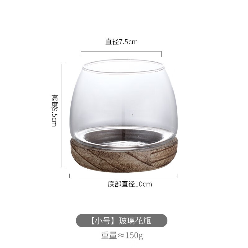 碧丽BILI 简约日式透明玻璃花瓶鲜花玫瑰绿萝水培器皿小型鱼缸桌面插花摆件 小号