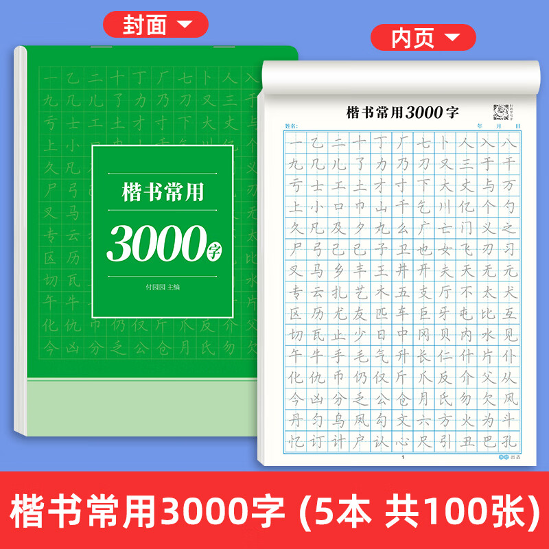 学生楷书硬笔练字帖楷书全套成年楷书入门基础训练练字神器男生女 常用3000字5本
