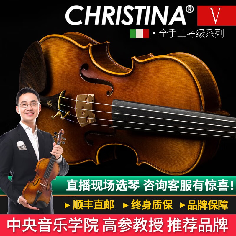 克莉丝蒂娜（Christina）手工实木小提琴V06B专业考级进阶演奏成人儿童学生初学入门乐器 1/4身高120cm以上