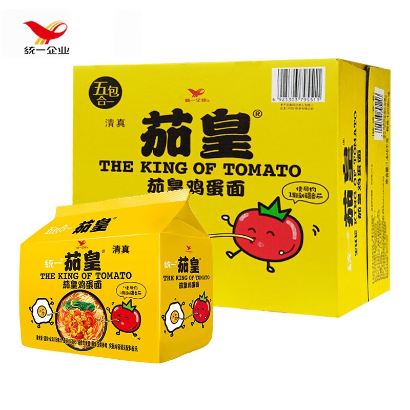 统一食品清真新疆番茄鸡蛋面方便面泡面袋装五包合一116g办公室 茄皇