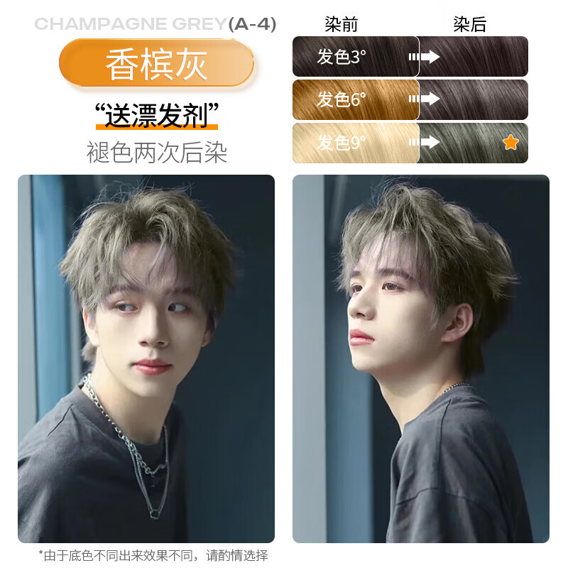 憶絲蕓染發(fā)膏植物純?nèi)景l(fā)劑男士專用自己在家短發(fā)染發(fā)不沾蓋白頭染頭發(fā)水 香檳灰(含漂發(fā))