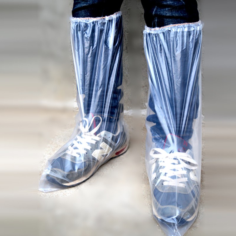 酷艾德加厚一次性鞋套防水长筒靴鞋套塑料防滑养殖场户外漂流耐磨高筒套 透明高筒靴套50只