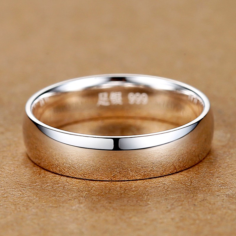 5mm/999足银男士戒指 足银 女小指 尾戒单身光面 简约光圈 可刻字 9号