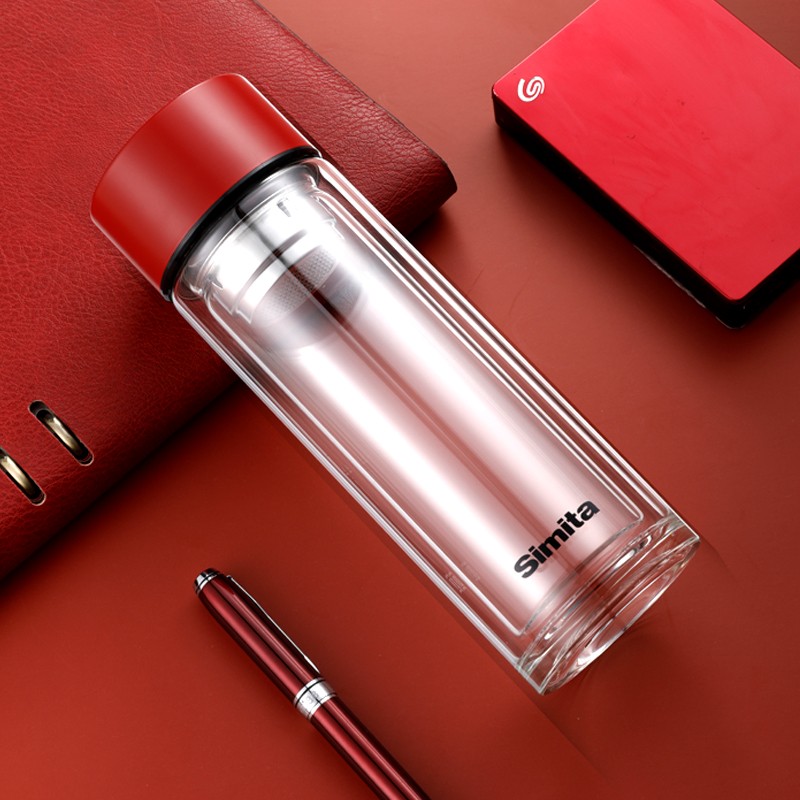 施密特双层玻璃杯女便携透明水杯男小容量过滤泡茶杯耐热商务杯子