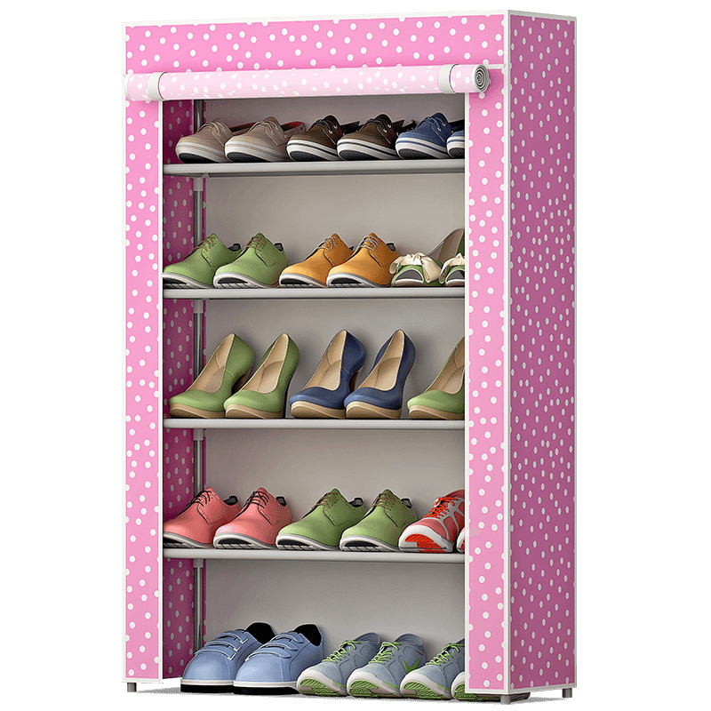 小媳妇简易防尘组合鞋架 出租房简约多层收纳宿舍寝室家用门口后浴室储物架浴室拖鞋架 粉色圆点
