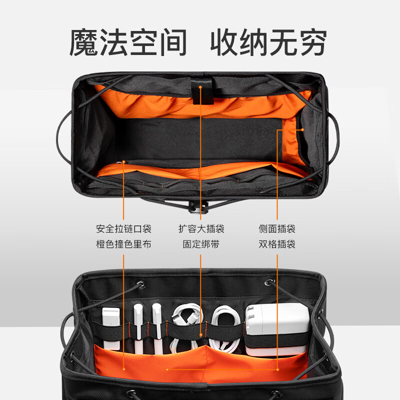inateck随行者背包男超大容量旅行包休闲双肩包电脑包通勤商务大学生书包 黑色