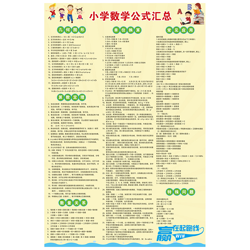 nsyca小学1到6一二三年级数学常用单位换算公式表大全