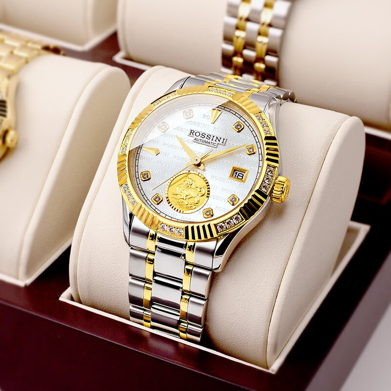 羅西尼七夕情人節(jié)禮物手表 男士手表金幣系列機械表男表時尚商務(wù)腕表 【招財貔貅】間金鋼帶男表