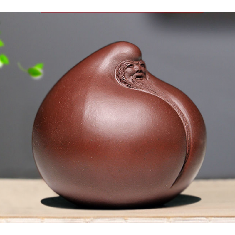 煜化宜兴紫砂茶宠大寿桃原矿紫泥茶宠复古风寿星桃子手工可爱摆件茶具