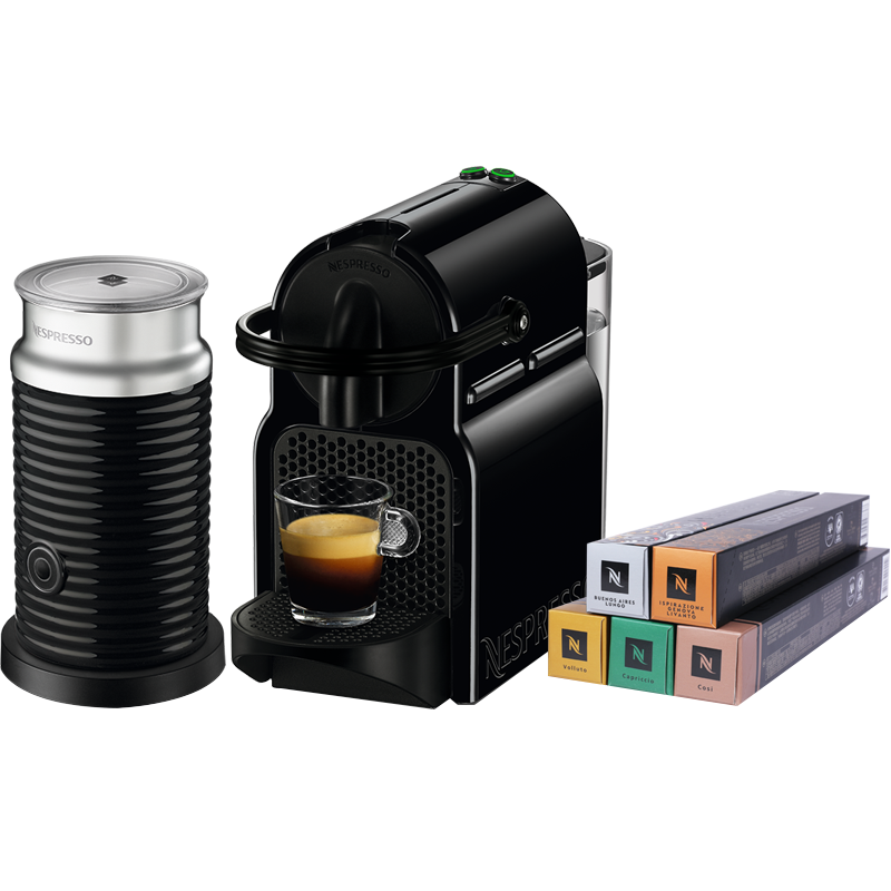 Nespresso 胶囊咖啡机套装 Inissia系列 全自动家用意式进口咖啡机 含50颗咖啡胶囊 D40 黑色+奶泡机+温和淡雅5条装