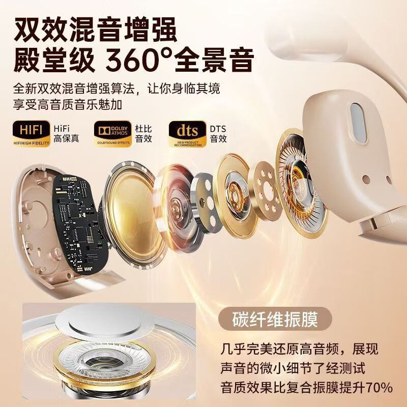 WENINEWIN【柏林之声 I可旋转】挂耳式蓝牙耳机超长续航大电量超强音质降噪不入耳适用华为苹果安卓手机 婴儿肤[高清CVC通话降噪]