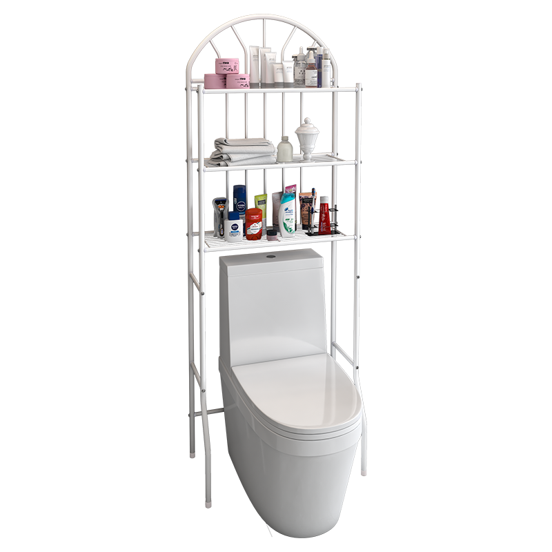 马桶置物架 浴室厕所卫生间马桶上方置物架 免打孔可调节落地式置物架 三层 白色