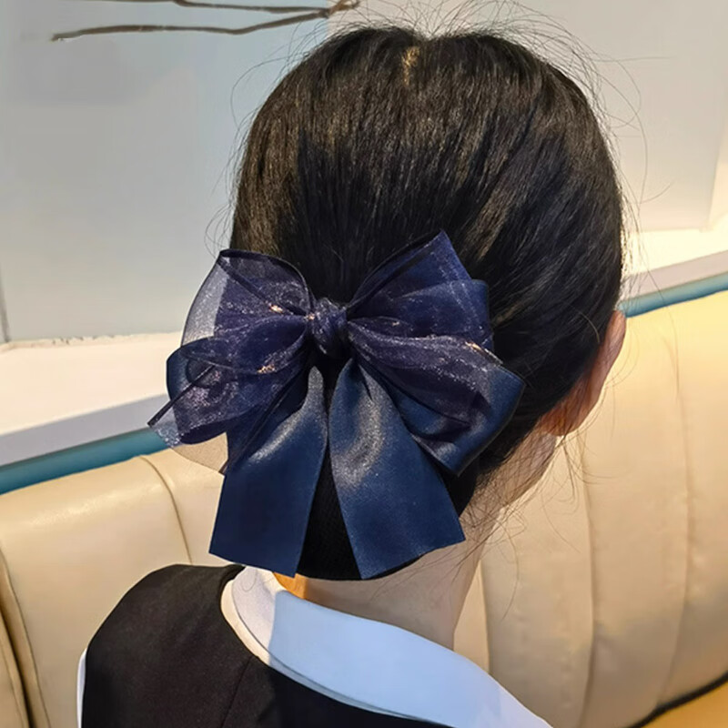 向晚 头花女职业护士工作盘头发上班盘发网兜百搭发饰 藏青色-细网