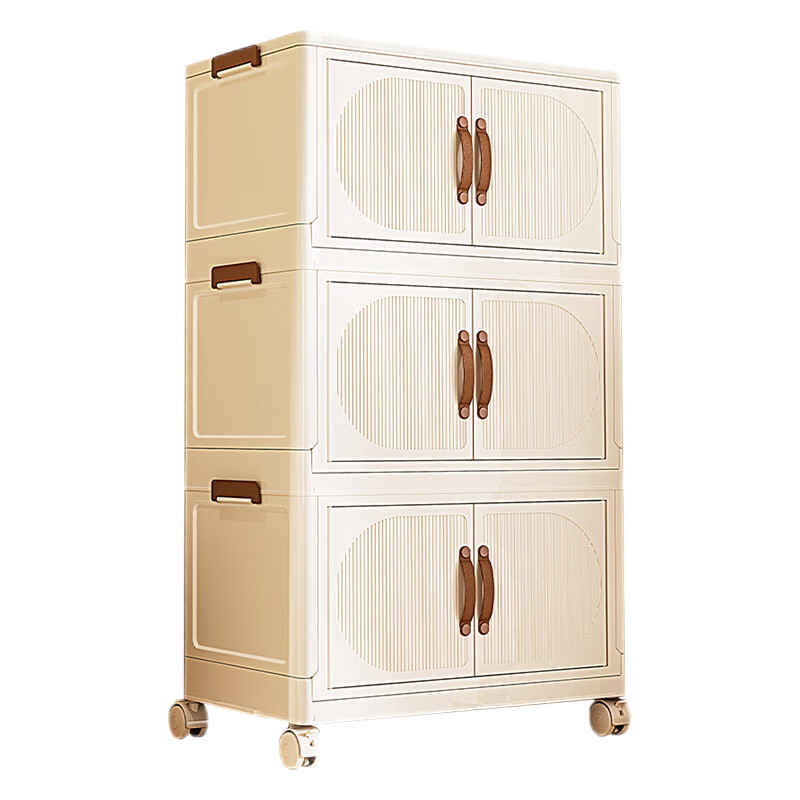 全品屋 收纳柜子储物简易免安装衣柜收纳箱置物柜折叠厨房多层靠墙抽屉式 磁吸门+万向轮